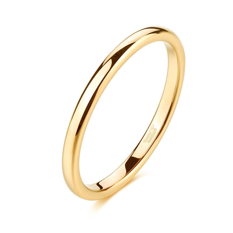 TRUMIUM 2mm Gold Tungsten Rings for Women Plain Thin High Polish Engagement Wedding Band Size 6 - Image 1